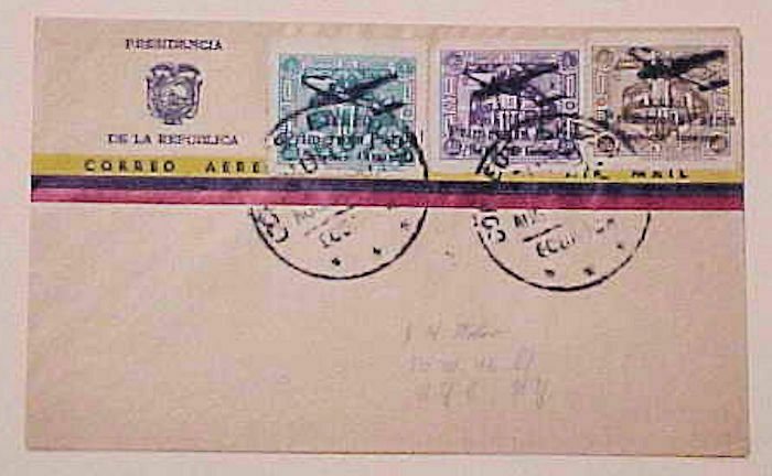 ECUADOR FLIGHT BLACK & 2 VIOLET OVERPRINTS 1930's UNLISTED