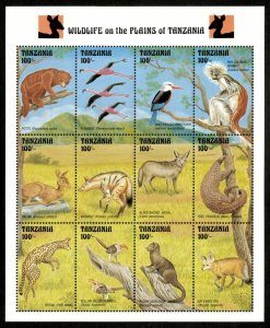 Tanzania 1993 - Wildlife on the Plains - Sheet of 12 Stamps - Scott #1001 - MNH