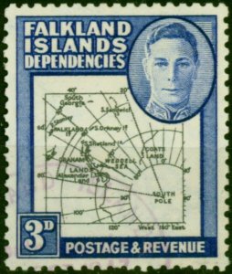 Falkland Island Dep 1946 3d Black & Blue SGG4a 'Gap in 80th Parallel' V.F.U