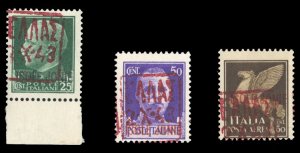 German WWII Occupation, Zante #Mi. 1-3/II Cat€600, 1943 25c-50c, Red Overpr...