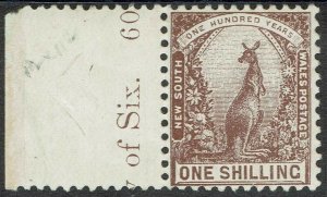 NEW SOUTH WALES 1888 KANGAROO CENTENARY 1/- WMK CROWN/NSW SG W40 PERF 12 X 11.5