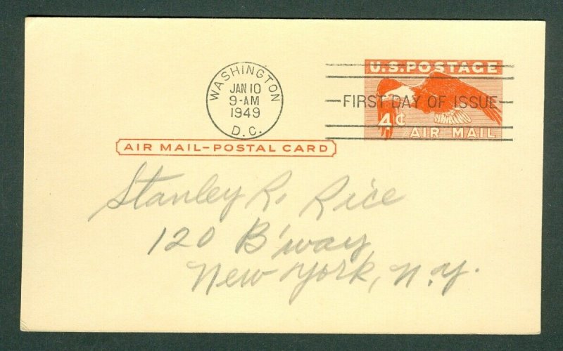 USA. 1949.  Stationery Card. Posted. Washington. Eagle 4c. Adr. New York.