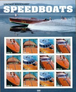 US: 2007 MAHOGANY SPEEDBOATS; Complete Sheet Sc 4160-63; 41 Cents Values