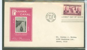 US 856 1939 panama canal / silver anniversary on an addressed fdc, ioor cachet