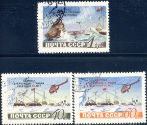 Russia 1955 Sc 1765-7 North Pole Drifting Science Station Helicopter Stamp CTO