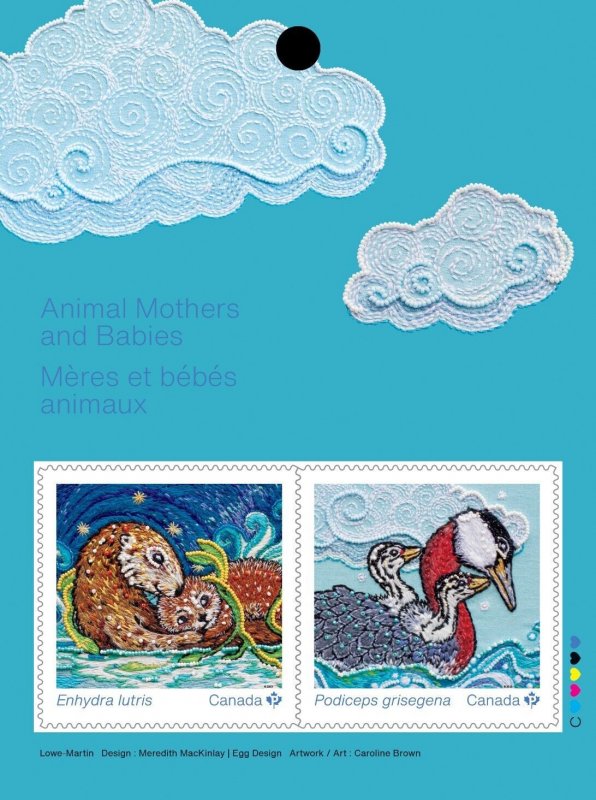 MOTHERS & BABIES = OTTER, RED-NECKED GREBE Pair on FRONT BK page Canada 2023 MNH