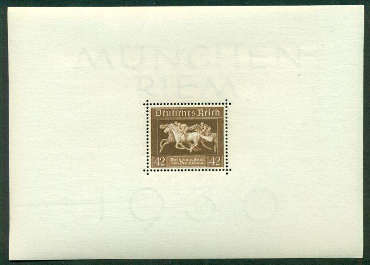GERMANY #B90 42pf Horse Race Souvenir sheet, og, NH, VF