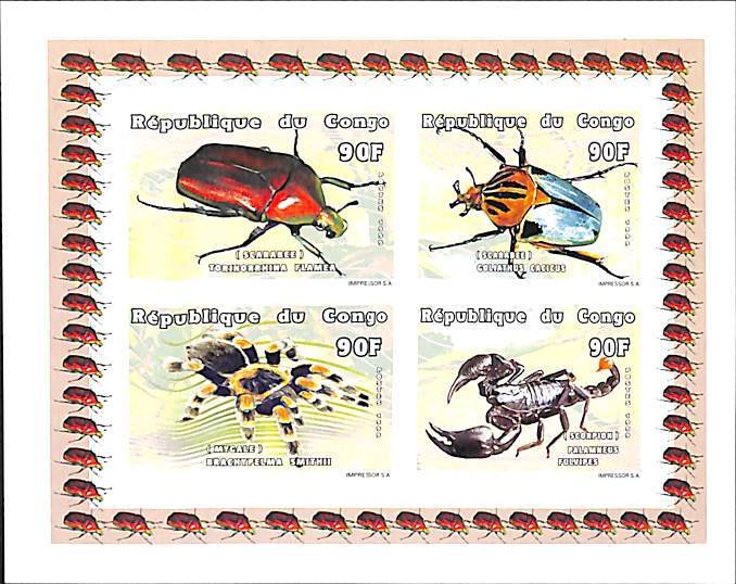 Congo Republic 1999, Insects & animals 4v m/s, imperforated, MNH