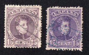 Spain 1902-05 15c dull lilac and 15c purple Alfonso XIII, Scott 276-277 used