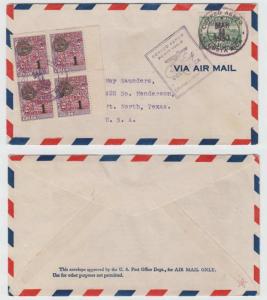 COSTA RICA 1930 FF COVER SAN JOSE-FORT WORTH, TEXAS by PAA Sc C8 BLOCKx4 + 150 