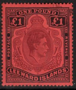LEEWARD ISLANDS SG114 1938 £1 BROWN-PURPLE BLACK/RED FINE USED 