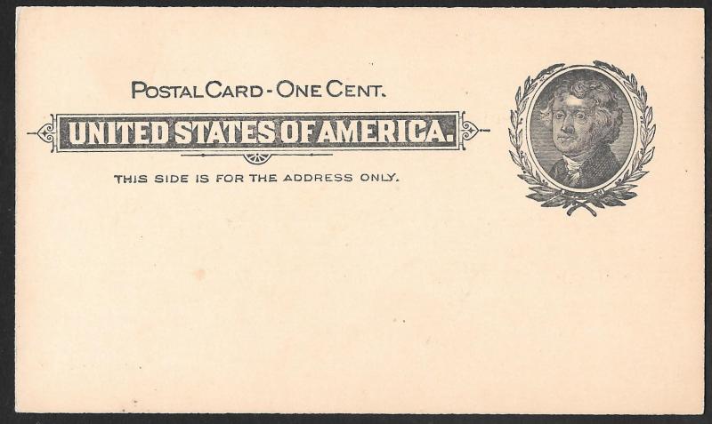 UX14 1 cent Jefferson, black Postal Card mint NH VF