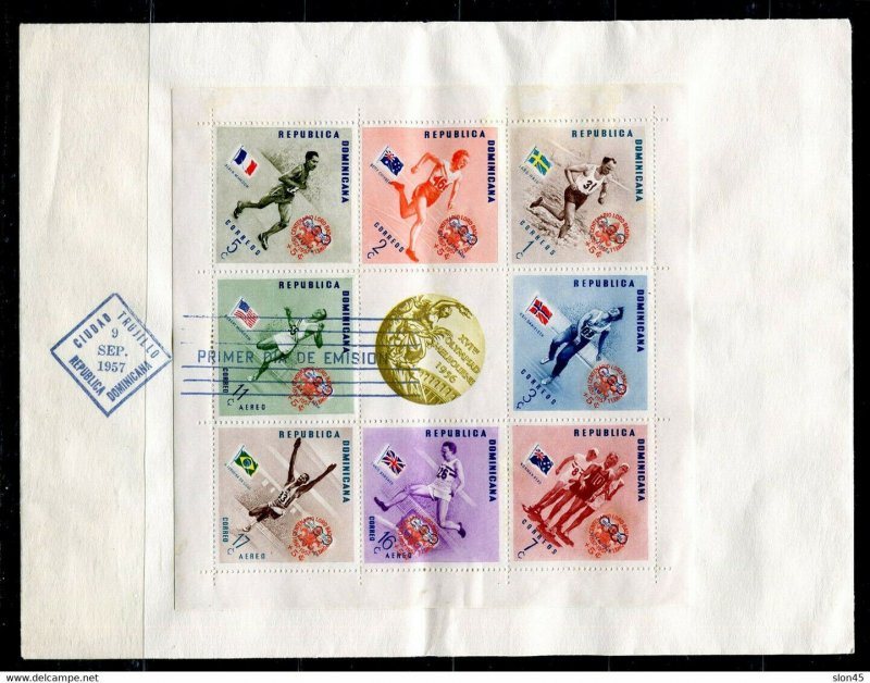 Dominican Olympics 4 FDC Sheets on Cover size 8.5x5.5 inch Perf+Imperf  Overprin 