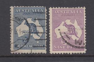 Australia Sc 46, 97 used 1915 2½p & 1929 9p Kangaroos, 2 different, sound