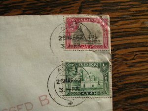 Aden Stamp Cover Censor Sc#16, #22 1945 US Foreign Service Usage