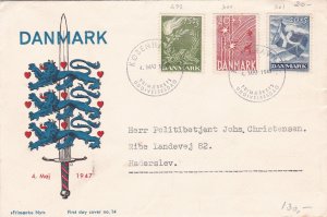 Denmark 1947 Sword & Lions Illust. Multiple Stamps FDC Cover to Haderslev  45684