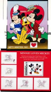 DISNEY DOMINICA 1935-1936 MINT NH S/S SEALED WITH A KISS 1997