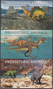 ST KITTS Sc # 611-3a-c CPL MNH SET of 3 SHEETLETS of 3 EACH - DINOSAURS