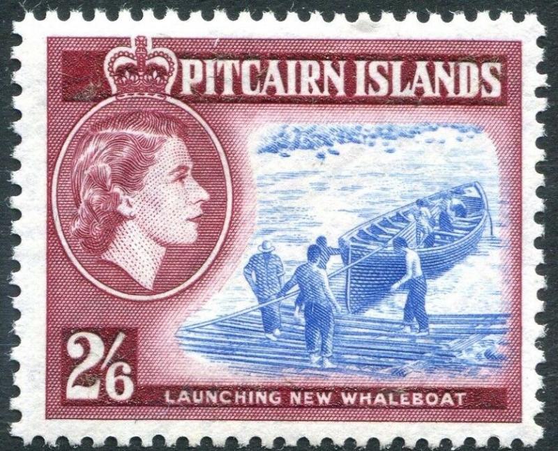 PITCAIRN ISLANDS-1957-63 2/6 Blue & Deep Lake Sg 28a UNMOUNTED MINT V28576