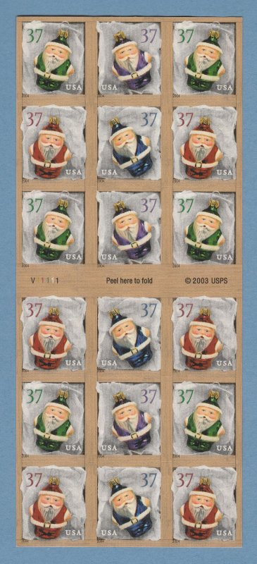 #3894b Santa Ornaments ATM Pane of 18 MNH