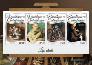 Central Africa - 2017 Cats in Paintings - 4 Stamp Sheet - CA17206a