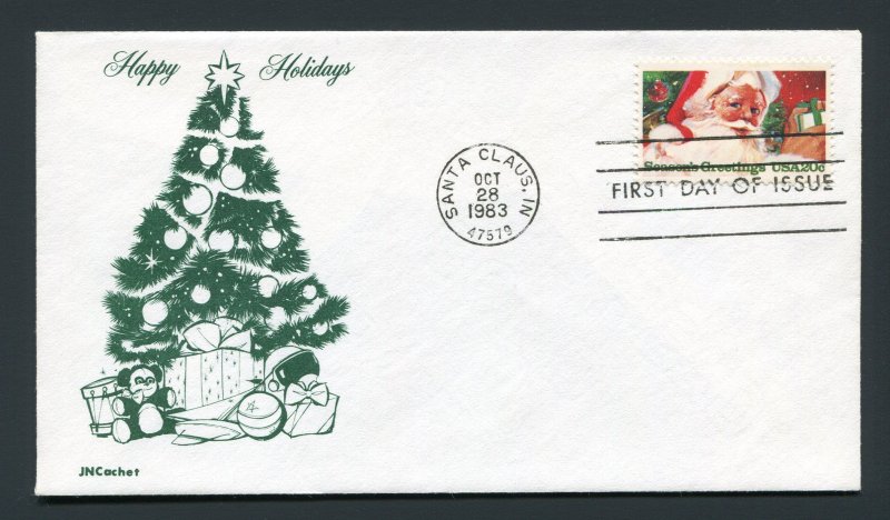 1983 JN Cachet Christmas FDC First Day Cover - Santa Claus, Indiana