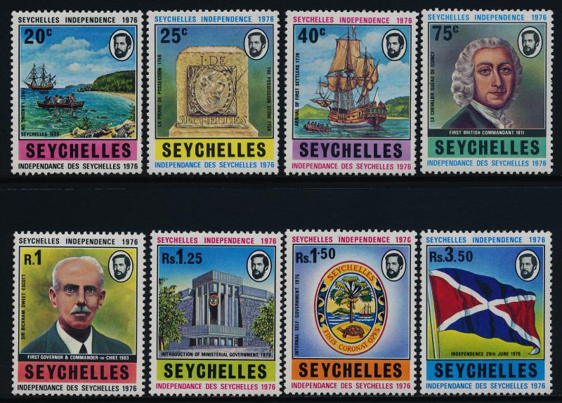 Seychelles 343-50 MNH Flag, Crest, Ship, Sir Bickham Sweet-Escott