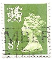 Great Britain: Wales WMMH11 (used) 8½p Machin, yel grn (1976)