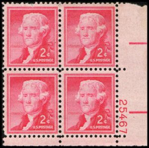 US #1033 JEFFERSON MNH LR PLATE BLOCK #25467