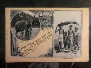 1904 Ceylon RPPC Cover To Lincoln NE USA Elephant Bathing