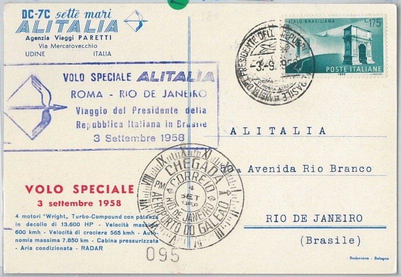 65322  - STORIA POSTALE - AVIAZIONE:  VOLO SPECIALE  Roma - Rio de Janeiro 1958