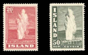 Iceland #204,208 Cat$45, 1938 20a and 50a, lightly hinged