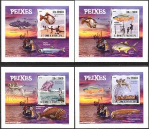 {051} Sao Tome & Principe 2009 Fishing Fishes 4 S/S Deluxe MNH**