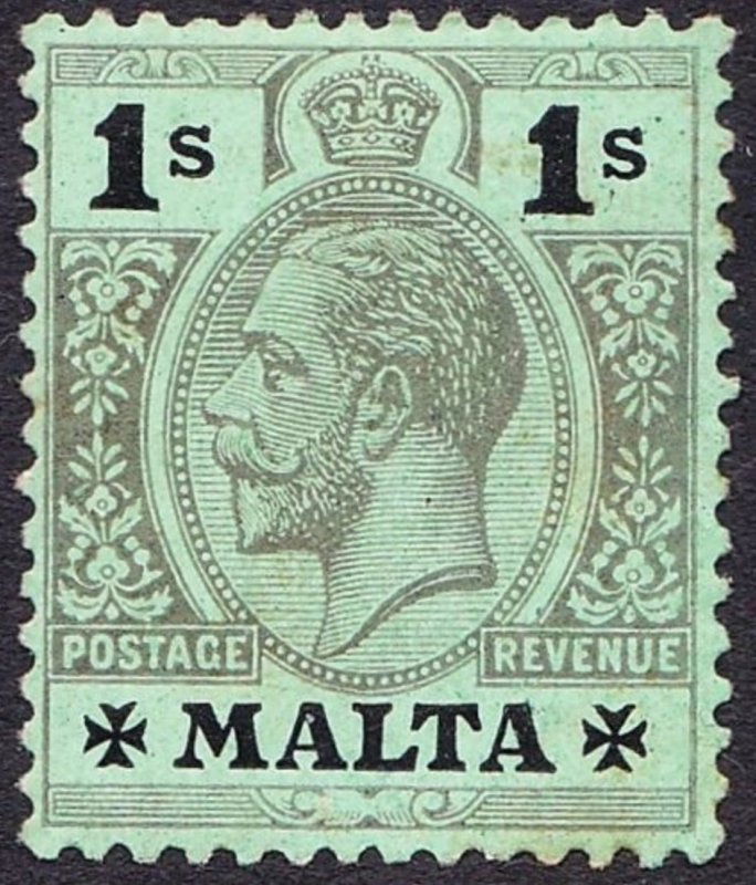 MALTA 1914 KGV 1/- Black/Green on White Back SG81 MH