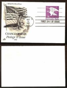 FIRST DAY COVER #UY31 Change of Rate B Post & Reply Card ARTCRAFT U/A FDC 1981