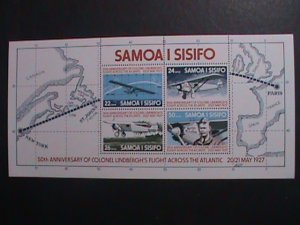 SAMOA-50TH ANNIV> COLONEL LINDBERGH'S FLIGHT ACROSS ATLANTIC-1927- MNH S/S
