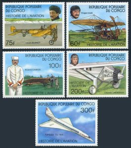 Congo PR 421-425,426, MNH. Michel 593-597,598 Bl.12. History of Aviation, 1977.