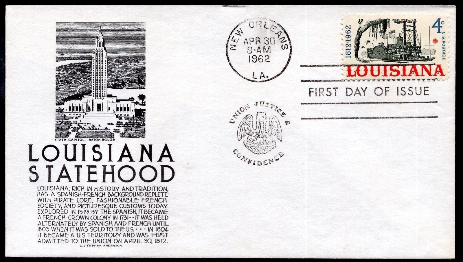 Louisiana Statehood - 1812 - United States Postage Stamp