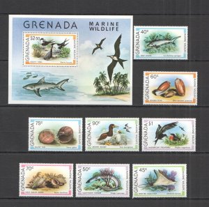 B0612 1979 Grenada Marine Wildlife Birds Fishes Fauna #974-81 Bl+Set Mnh