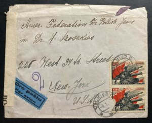 1941 Vilnius Lithuania USSR Censored cover To Polish Jews fed New York USA