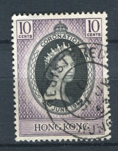 HONG KONG; 1953 early QEII Coronation issue fine used 10c. value fine POSTMARK