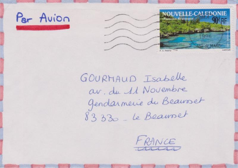 New Caledonia 90F Scenic View 1994 Noumea R.P. Airmail to Le Beausset, France...