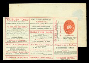 MEXICO 1892 ADVERTISING SHEET AND ENVELOPE   10c vermilion - UNUSED VF