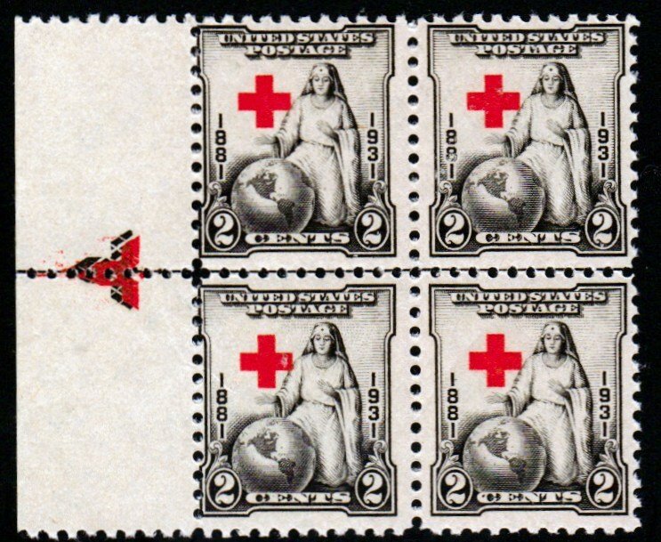 SC# 702 - (2c) - Red Cross, MNH - margin block4 - left arrow