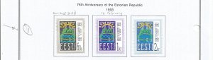 ESTONIA - 1993 - Estonian Rep, 75th Anniv - Perf 3v Set - Mint Lightly Hinged