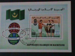 ​MAURITANIA-1977-WORLD CUP SOCCER-ARGENTINA'78 -CTO FANCY CANCEL S/S VF