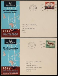 GREAT BRITAIN 1957 London - Johannesburg First Flight Cover return &intermediate