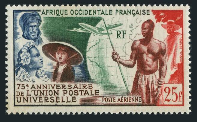 French West Africa C15,MNH.Michel 59. UPU-75,1947.Colonials,Globe,Plane.