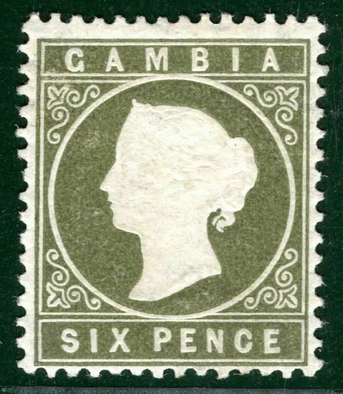 GAMBIA QV Classic Stamp SG.32d 6d Olive-Green (1887) Mint VLMM Cat £80+ YBLUE39