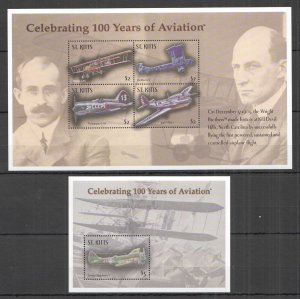 OZ0535 ST. KITTS TRANSPORT CELEBRATING 100 YEARS OF AVIATION 1KB+1BL MNH